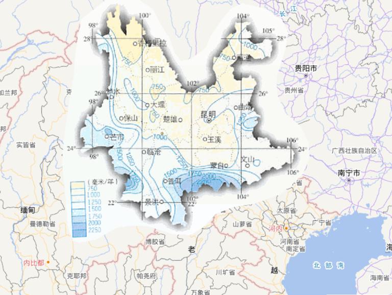 中国云南省年降水量在线地图