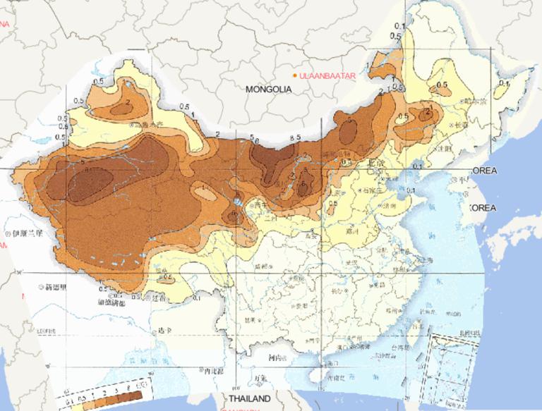 1981-2010年中国平均春季沙尘暴日数在线地图