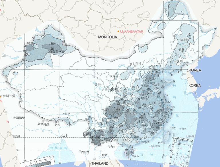 1981-2010年中国平均冬季雾日数在线地图