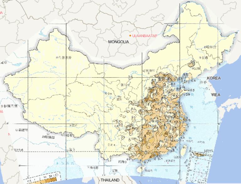 1981-2010年中国平均秋季霾日数在线地图