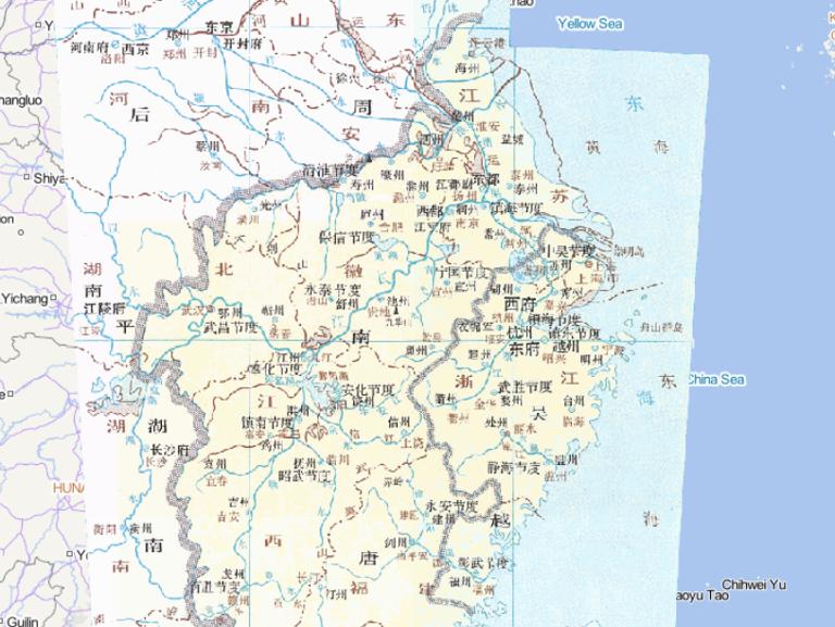 中国五代十国时期南唐、吴越（954年）的在线历史地图