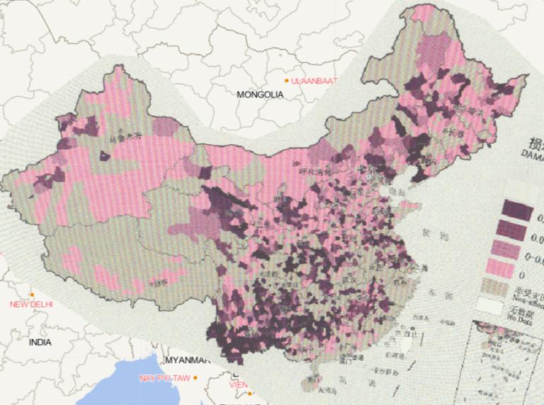 2016年中国风雹灾害分县损坏房屋数量在线地图