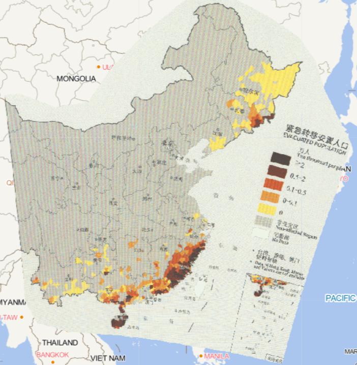 2016年中国台风灾害分县紧急转移安置人口在线地图