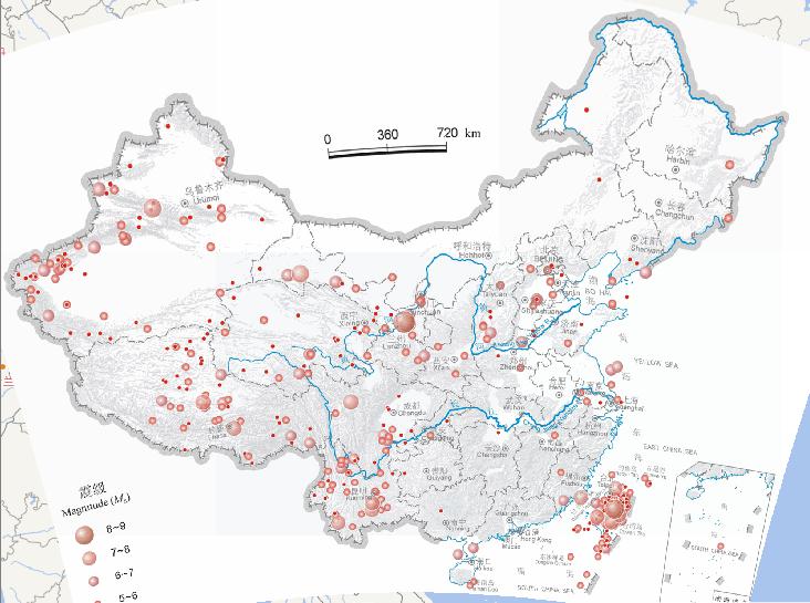 中国地震震中分布（公元前2300-公元2000年，12月，震级4级以上）