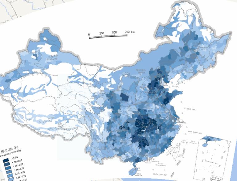 中国自然灾害频次在线地图（1990至2000年）