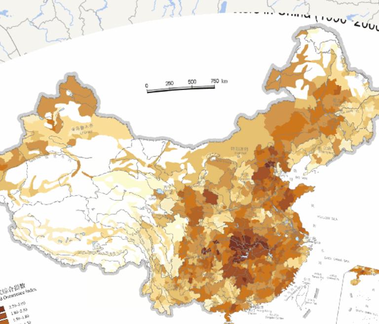 中国自然灾害成灾综合指数在线地图（1990年至2000年）