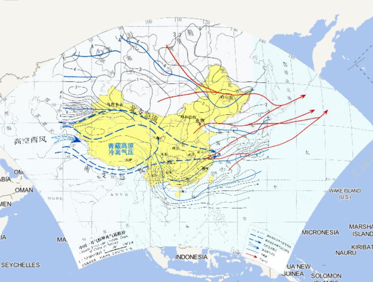 中国一月气候锋及气旋路径在线地图