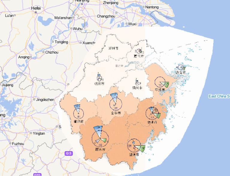 2014年浙江省分灾种灾害频次分布在线地图