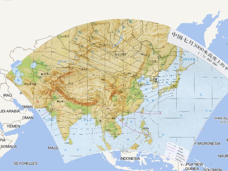中国七月3000米高度上的平均流场在线地图