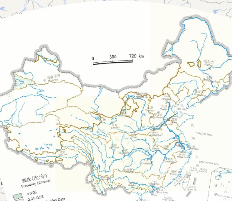 中国冬季水灾频次在线地图（1949年至2000年）