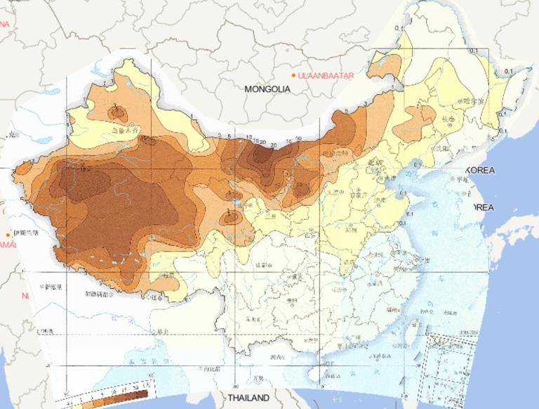 1981-2010年中国平均年沙尘暴日数在线地图