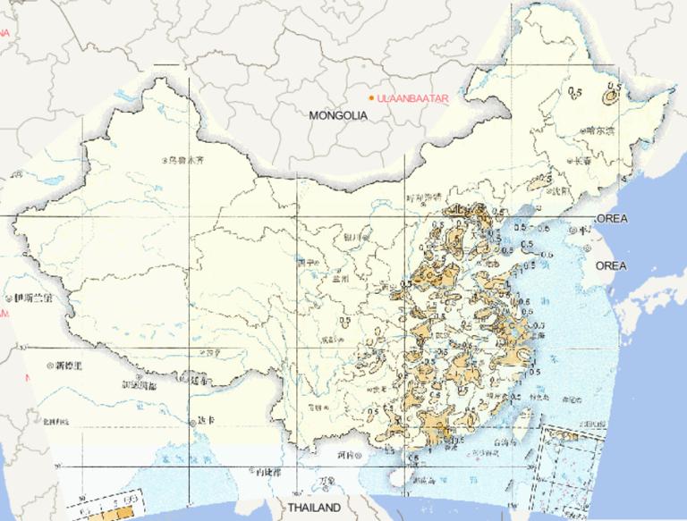 1981-2010年中国平均夏季霾日数在线地图