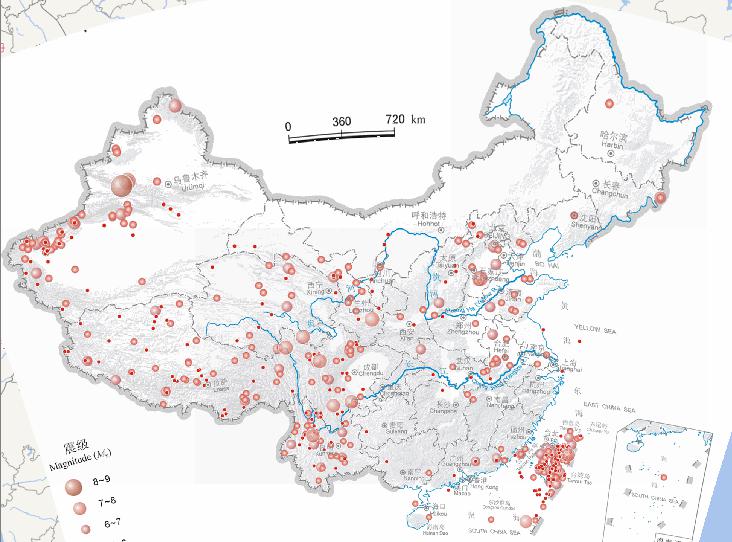 中国地震震中分布（公元前2300-公元2000年，3月，震级4级以上）