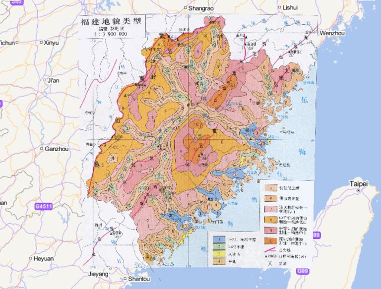 中国福建地貌类型（编辑赵昭昞）在线地图