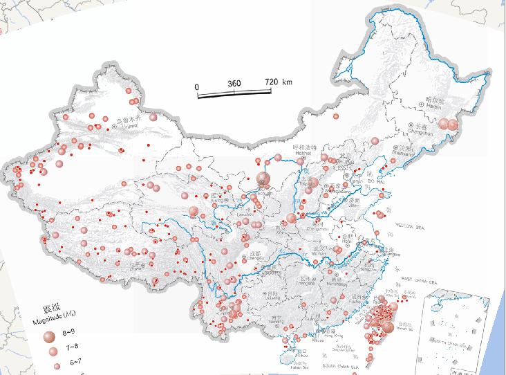 中国地震震中分布（公元前2300-公元2000年，1月，震级4级以上）