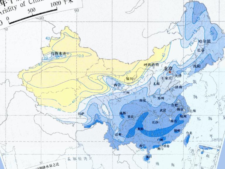 中国年干燥度平均值分布在线地图