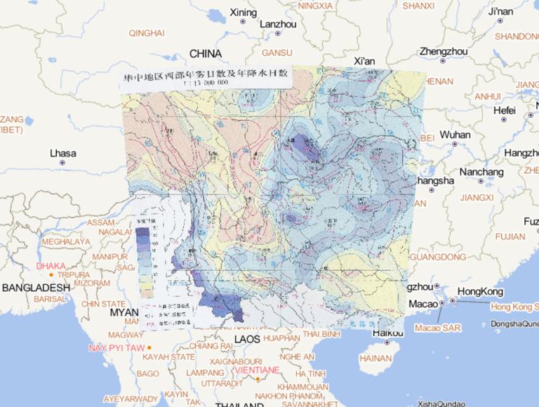 中国华中地区西部年雾日数及年降水日数在线地图
