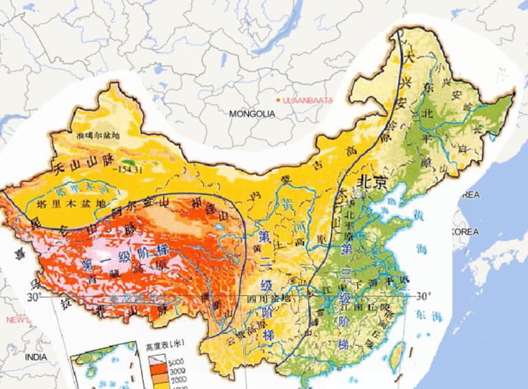 中国地势三级阶梯示意在线地图