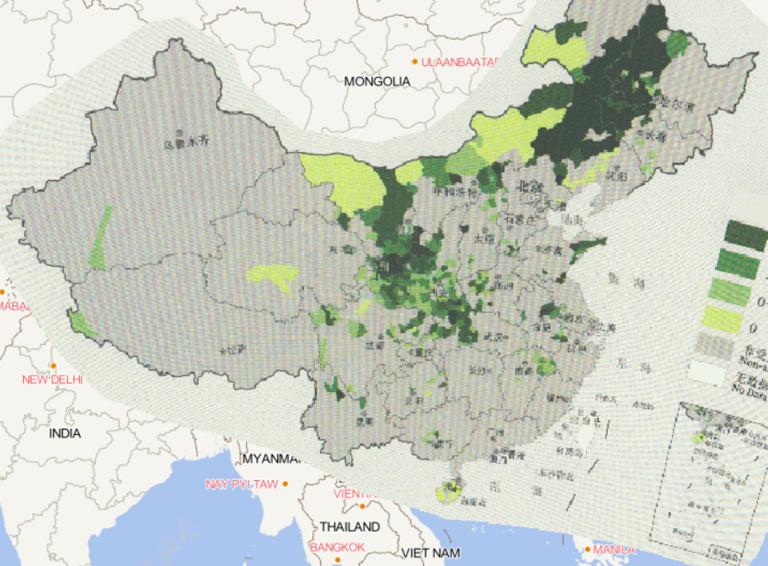 2016年中国干旱灾害分县农作物受灾面积在线地图