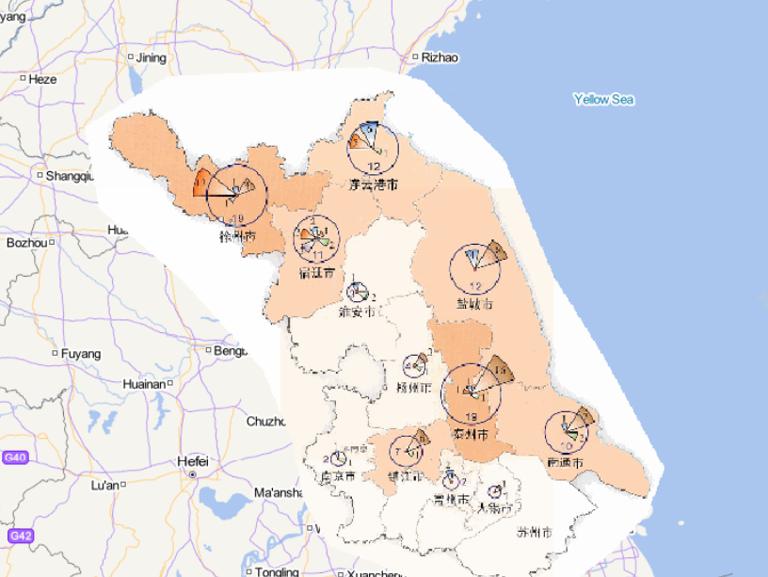 2014年江苏省分灾种灾害频次分布在线地图