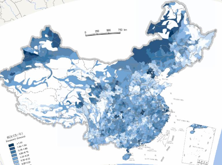 中国自然灾害频次在线地图（1976至2000年）