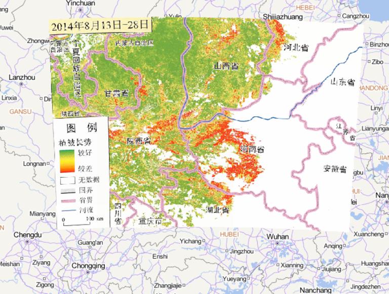 2014年8月13日-28日河南中西部、陕西南部地区植被长势在线地图