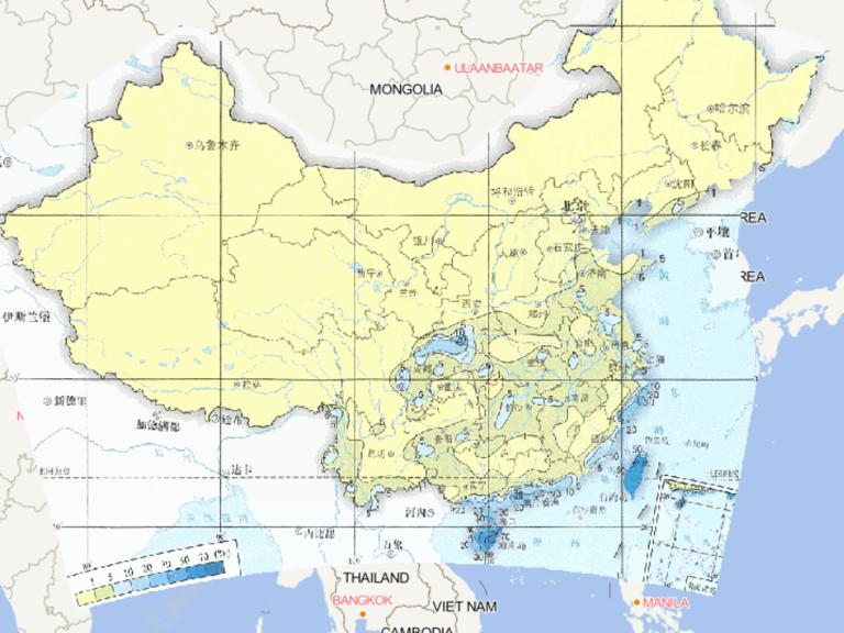 1981-2010年中国秋季雨涝频率在线地图