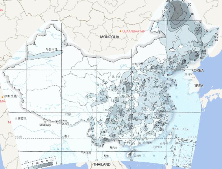 1981-2010年中国平均夏季雾日数在线地图