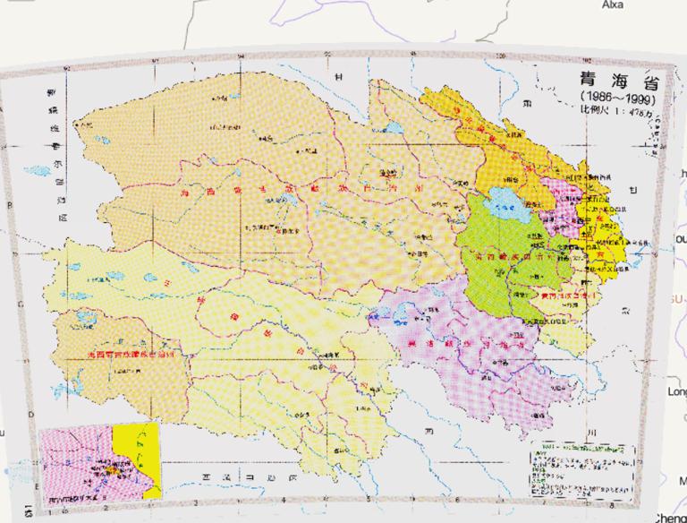中国青海省行政区划（1986~1999年）在线历史地图