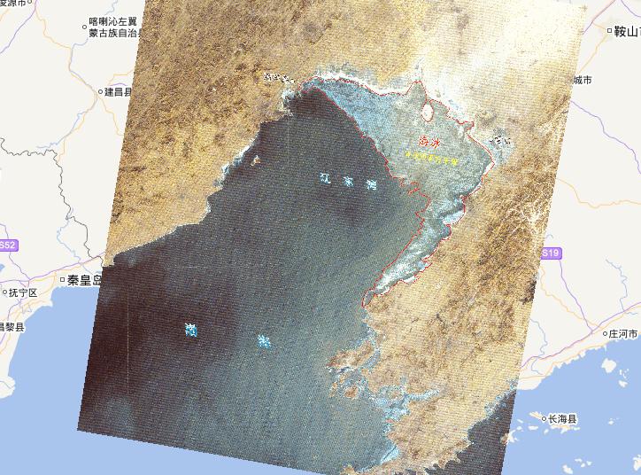 2009年12月21日中国渤海黄海北部海冰灾害重点海冰区遥感监测在线地图