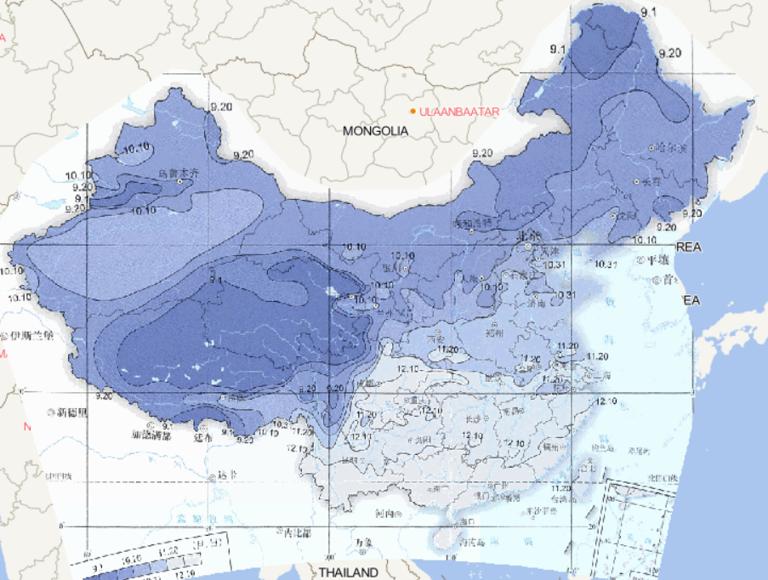 1981-2010年平均初霜冻出现日期在线地图