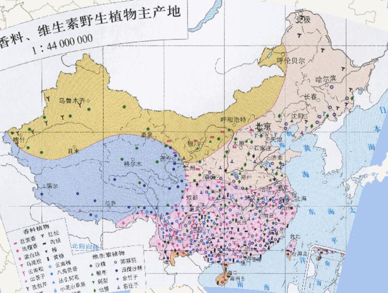 中国主要香料、维生素野生植物主产地在线地图