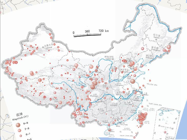 中国地震震中分布（公元前2300-公元2000年，7月，震级4级以上）