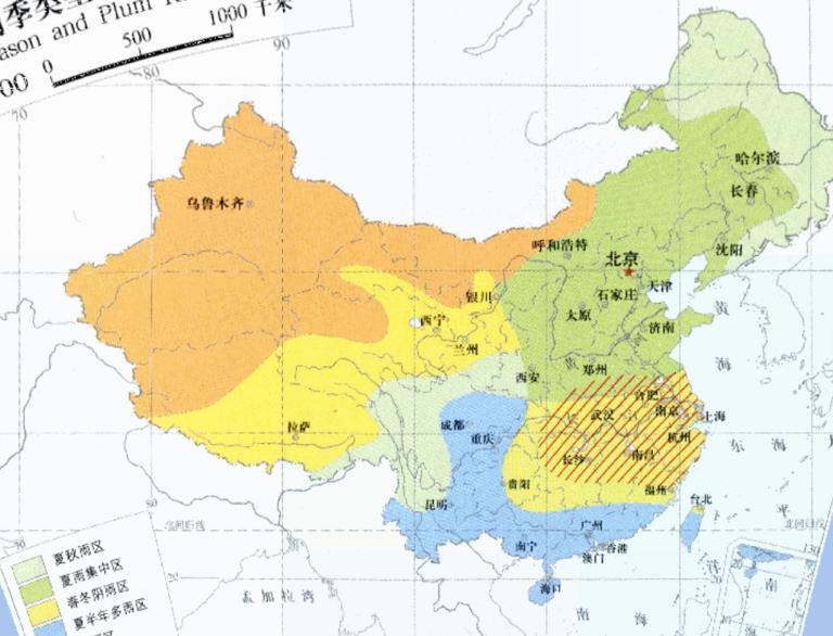 中国雨季、梅雨类型在线地图