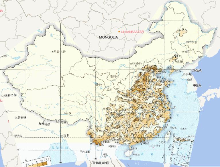 1981-2010年中国平均春季霾日数在线地图