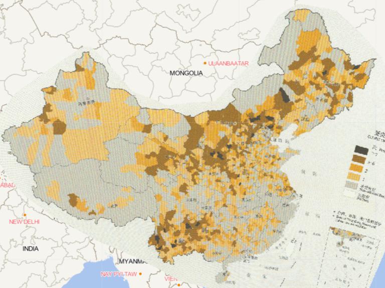 2016年中国风雹灾害分县受灾次数在线地图
