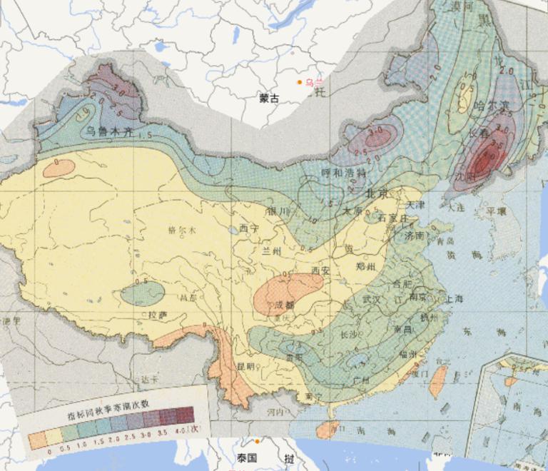 中国农业气象灾害冬季寒潮次数在线地图