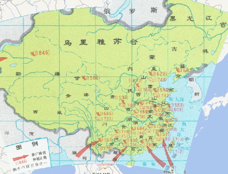 中国清代前期玉米、红薯推广种植的在线历史地图