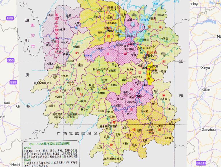 中国湖南省行政区划（1959~1965年）在线历史地图