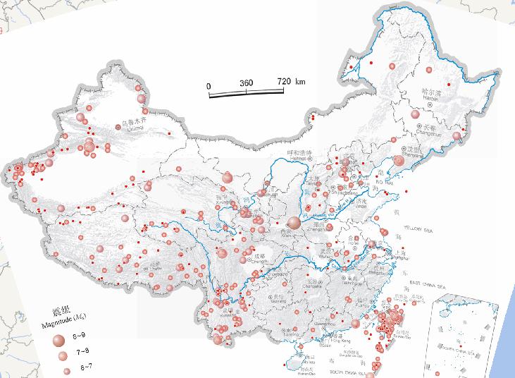 中国地震震中分布（公元前2300-公元2000年，2月，震级4级以上）