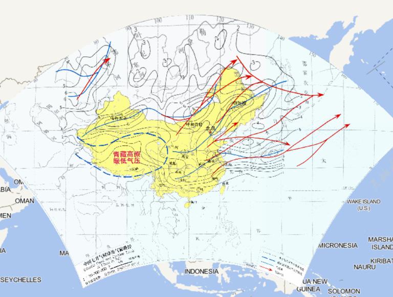中国七月气候锋及气旋路径在线地图