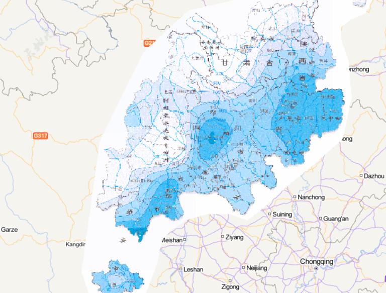 中国汶川灾区平均降水量分布在线地图