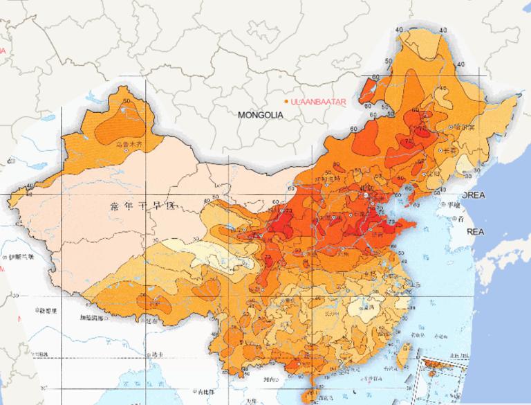 1981-2010年中国平均年干旱日数在线地图