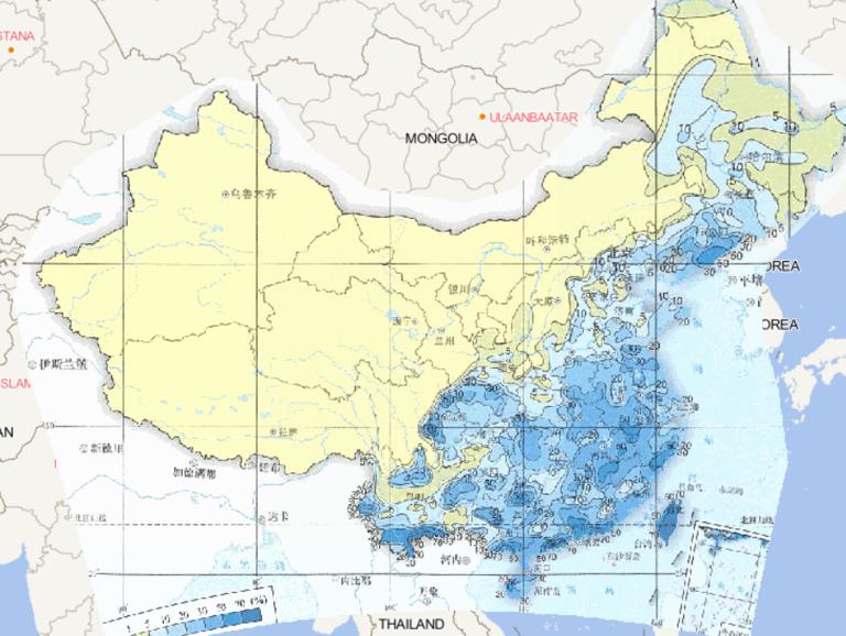 1981-2010年中国夏季雨涝频率在线地图