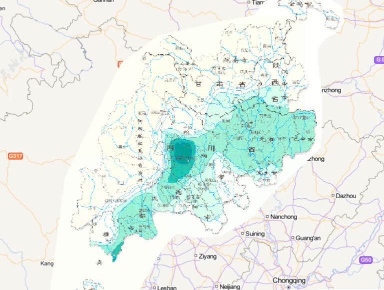 中国汶川灾区年发生暴雨洪涝频率在线地图