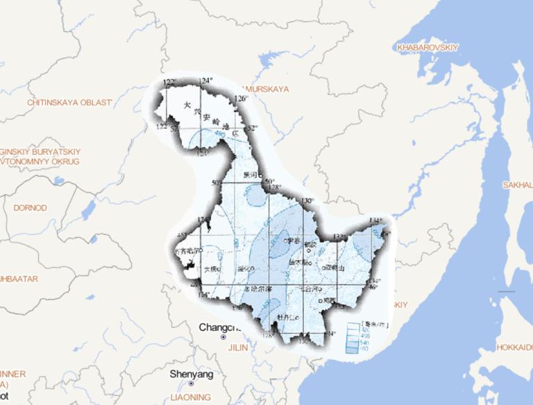 中国黑龙江省年降水量在线地图