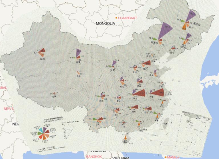 2016年中国分省分灾种农作物绝收面积在线地图