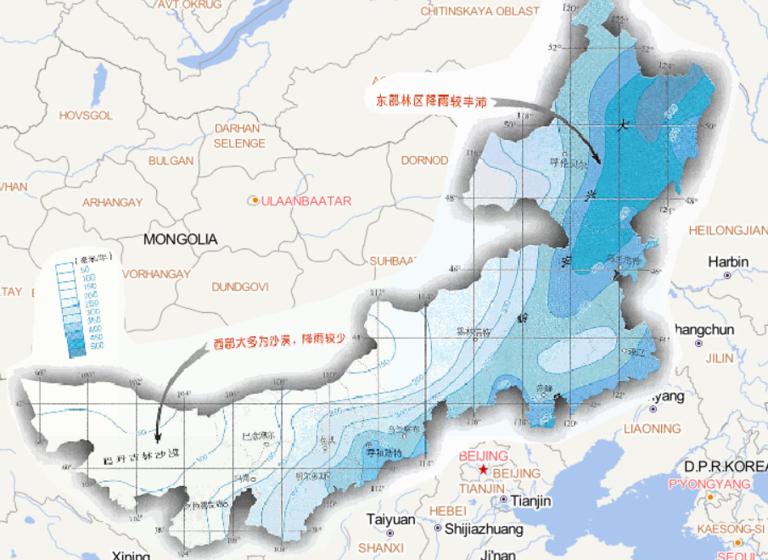 中国内蒙古自治区年降水量在线地图