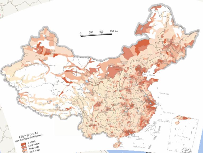 中国人均国内生产总值（2000年）在线地图