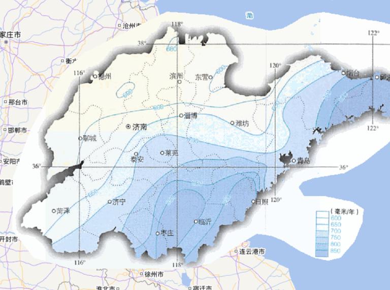 中国山东省年降水量在线地图